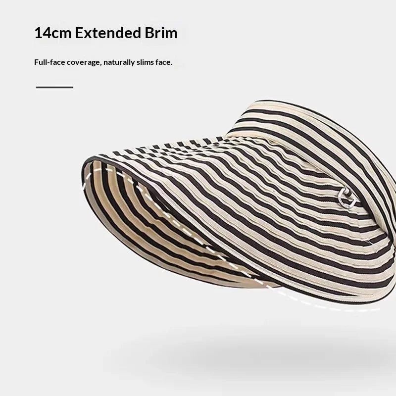 1pc Foldable Stripe Empty Top Hat for Women,Wide Brim UV Protection Striped Headband Lightweight Korean Style Sun Visor Hats