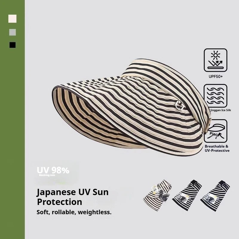 1pc Foldable Stripe Empty Top Hat for Women,Wide Brim UV Protection Striped Headband Lightweight Korean Style Sun Visor Hats