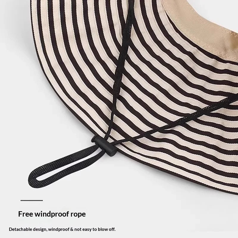 1pc Foldable Stripe Empty Top Hat for Women,Wide Brim UV Protection Striped Headband Lightweight Korean Style Sun Visor Hats