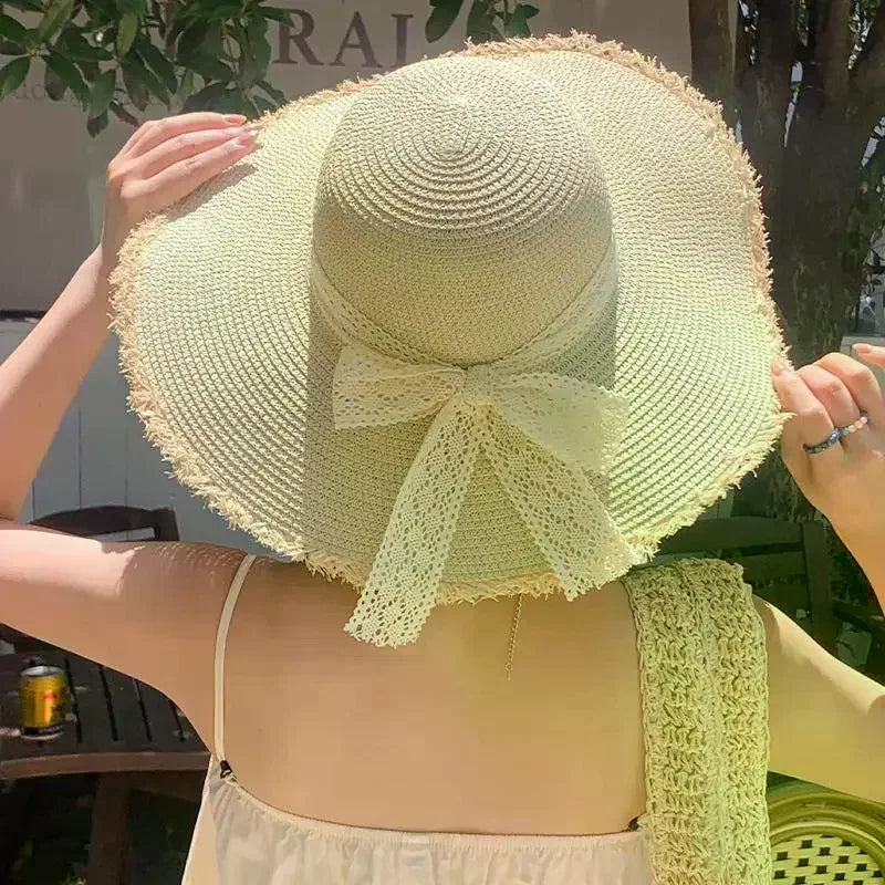 Women's Seaside Bow Beach Hat Oversize Straw Hat Women's Summer Sun Block Big Brim Hat Suitable For Sun Protection