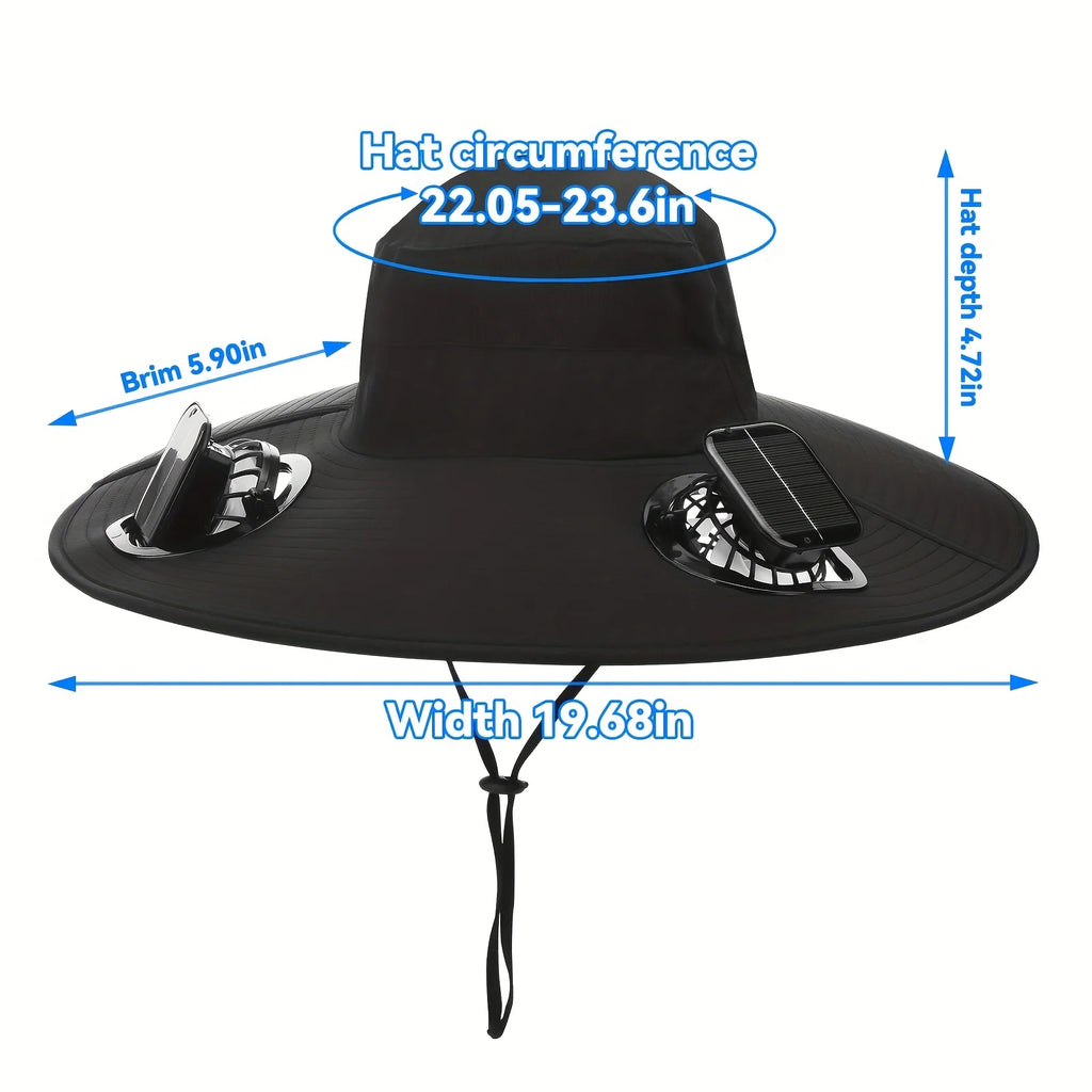 Dual Fan Solar Sun Hat, UPF50+ Wide Brim UV Protection Bucket Hat, Rechargeable Cooling Hat for Outdoor Fishing Hiking